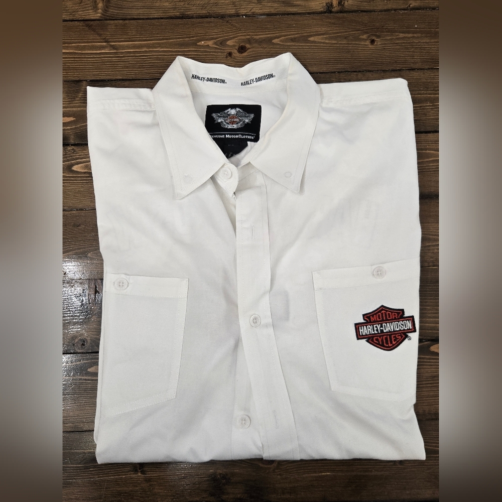 Mens Harley-Davidson White Short-Sleeve Button With Patches Size 2xl - Picture 3 of 6